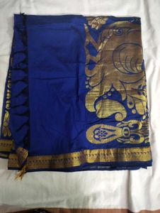 Elegant Royal Blue &amp; Gold Saree