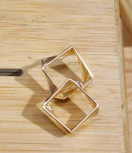 Gold Toned Layered Geometric Square Studio Earings