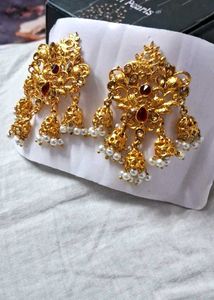 Gold Tone Dangle Earrings with Faux Pearls