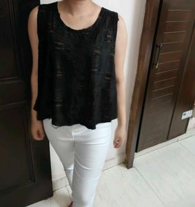 Women Black Ripped Style Casual Top