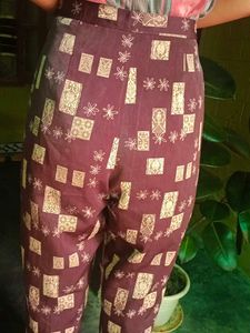 Vintage Patterned High-Waisted Pants