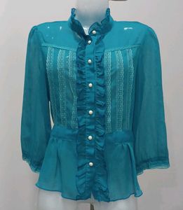 Teal Ruffle Blouse