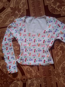 Cherry Print Long Sleeve Crop Top