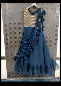 Elegant Navy Blue Ruffle Saree