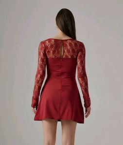 EXCLUSIVE Red Laced Mini Dress