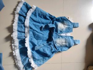 Denim Dress with Pearl Necklace