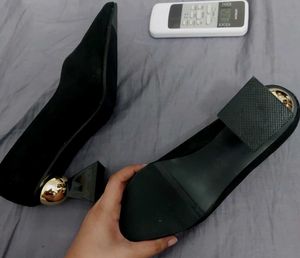 Macy Alfani&#39;s First Copy Golden Ball Bottom Heels