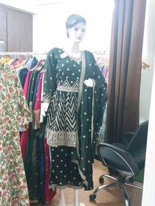 HEAVY WORKED A-LINE KURTI WITH PANT AND DUPATT