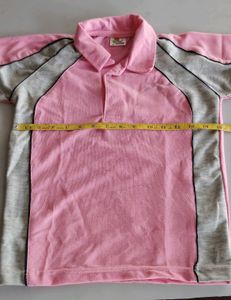 Pink and Gray Raglan Polo T Shirt
