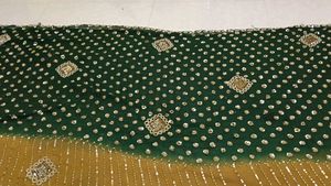 Full Heavy Work saree green and gold combina