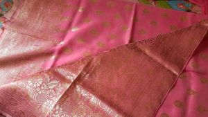 A New Showroom Pure Silk Banarasi Hand Woven  Silk Saree In Onion Pink Golden Border  With Blouse