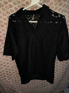 Black half knitted shirt