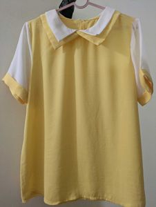 Transparent Cute Yellow Peter Pan Collar Top