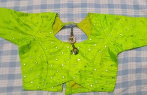 Green Embroidery Saree with Mirror Work Blouse