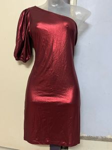 Burgundy One-Shoulder Party Dress