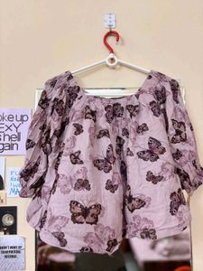Pink Butterfly Print Casual Top
