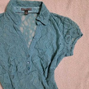Y2k Vintage Sheer Fitted Lace Top