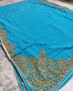 Blue Saree Fully Heavy Dimond Work