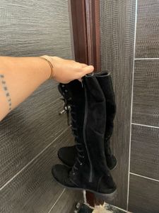 Black Lace-Up Knee High Boots