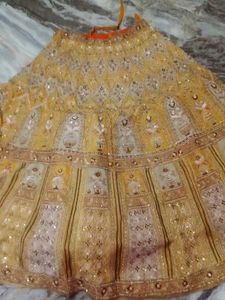 yellow dabka work Lehenga Choli