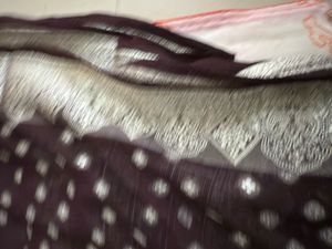 Elegant Brown &amp; Silver Sari