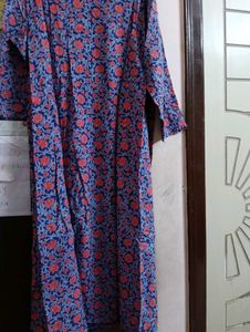 Blue Floral Print Midi Dress