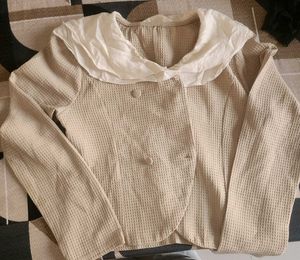 Cute Beige Waffle Knit Jacket