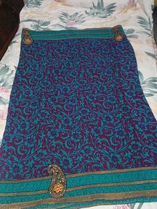 Teal and Purple Chiffon Saree