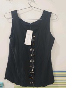 Sale Korean Black Lace-Up Tank Top