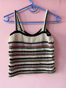 NStriped Crochet Tank Top With Free Black And Wh