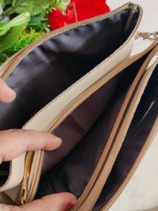 Women Beige Slingbag With Hidden Pocket