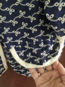 Navy Patterned Cropped Cardigan