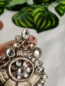 Silver Heavy Beaded And Stone Earrings ( Women)