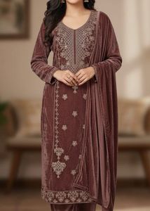 Velvet Embroidered Kurta Set