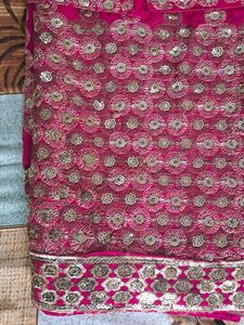 Pink tikki And Embroidery Work Vintage Saree