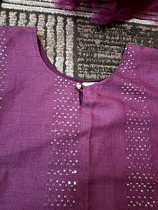 Kurta Pant Set with Net Dupatta (M) 💜