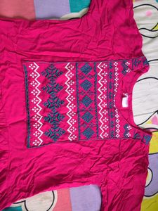 Pink Embroidered Peasant Dress