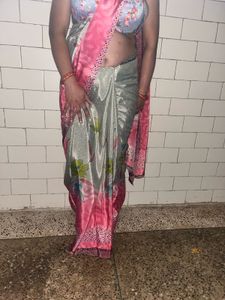 OMG crepe Elegant Pink Saree with blouse