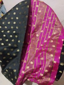 Elegant Bright Black N Pink Saree
