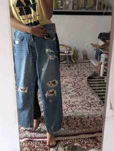 Distressed Wide-Leg Jeans