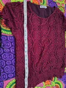 Burgundy Lace Puff Sleeve Top