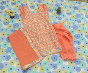 Fulkari Embroidery Kurti Set