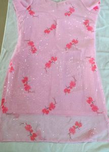 Pink Floral Sequined Kurta