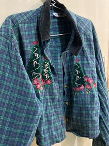 blue n green checkered boxy over shirt