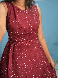 Burgundy Polka Dot Fit & Flare Dress