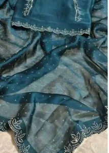 Elegant Blue Saree unstiched blouse