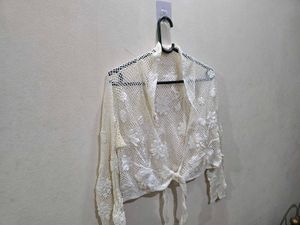 Floral Crochet Tie-Front Shrug