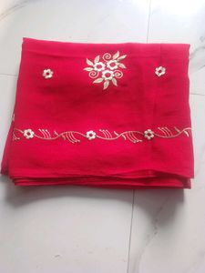 Red Embroidered Saree Fabric