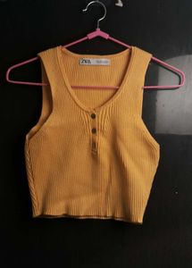 Zara Mustard Ribbed Crop Tank Top