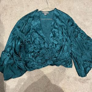 Primark Green Floral Knot-Front Top